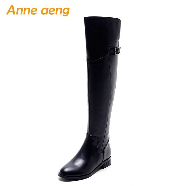 

2019 winter women over-the-knee boots genuine leather middle heels zip ladies thigh high boots black women shoes size 33-42