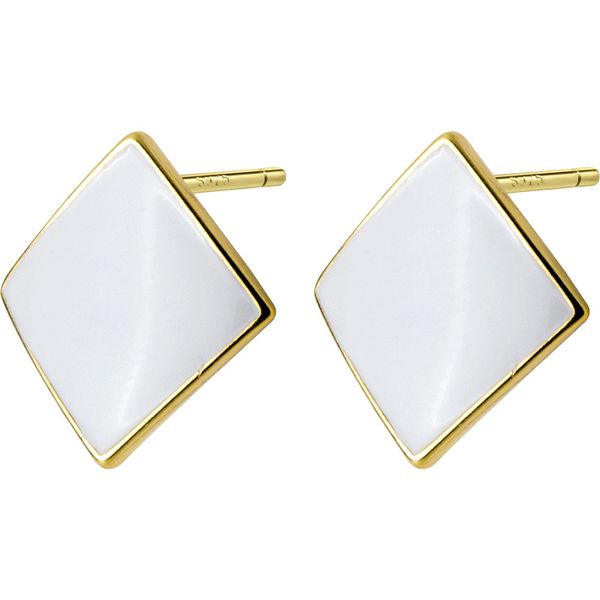 

office sqaure geometry 925 sterling silver stud earrings, Golden;silver
