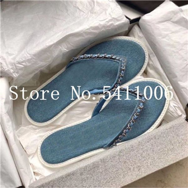 

2020 spring summer women slippers chains desginer slides shoes fashion jeans flip flops mules shoes woman, Black