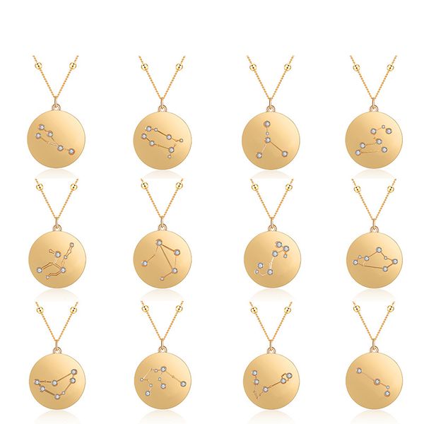 

12 constellation necklace crystal zodiac necklace stainless steel coin necklaces pendants fashion jewelry will and sandy drop ship, Silver