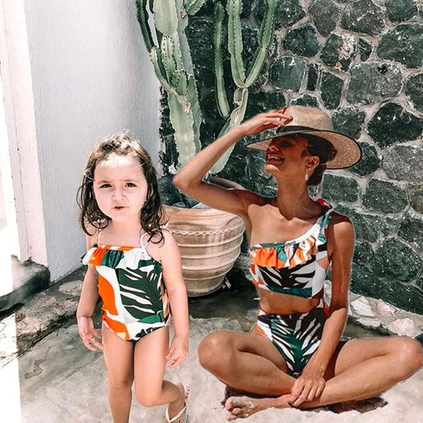 

family matching one-piece suits toddler infant baby girls watermelon swimsuit 3d flower print swimwear swimming bikini, White;black