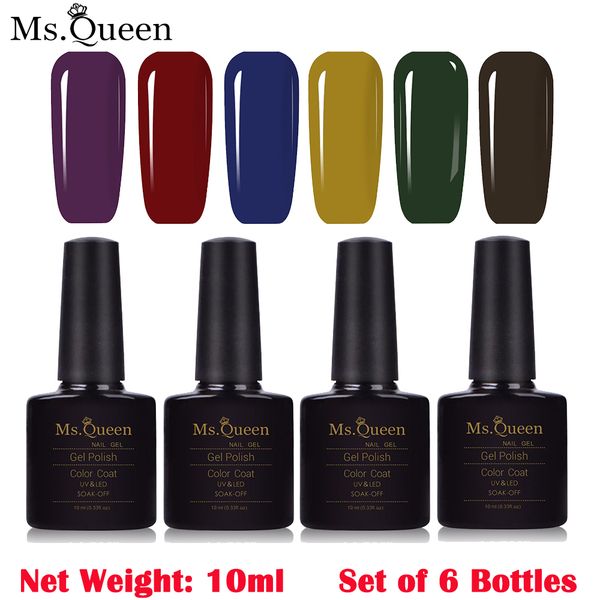 

ms queen 6 pieces nail gel set led clear uv gel varnish nail polish art kit glitter polish kit base coat nowipe, Red;pink