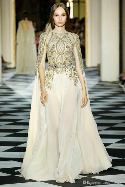

zuhair murad beaded a line evening dresses jewel neck long sleeves prom gown sequined sweep train chiffon formal dress, Black;red