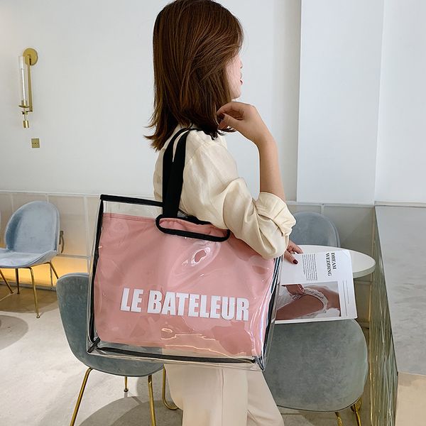 

jiulin summer transparent big bag woman 2019 new korean fashion large capacity single shoulder bag leisure handbag tote