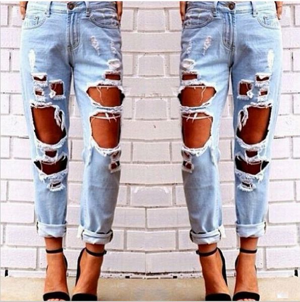 

ripped jeans denim joggers knee holes slim fit jeans for women blue rock star womens jumpsuit destroyed jeans boyfriend pencil pants