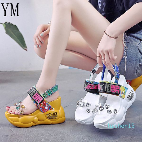 

11cm summer platform sandals pvc fashion crystal women sandal wedges shoes casual woman peep toe ladies platform sandals 34-39 lll l14, Black