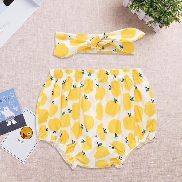 

2pcs summer fruit print pp shorts newborn baby toddler bloomers headband, Black