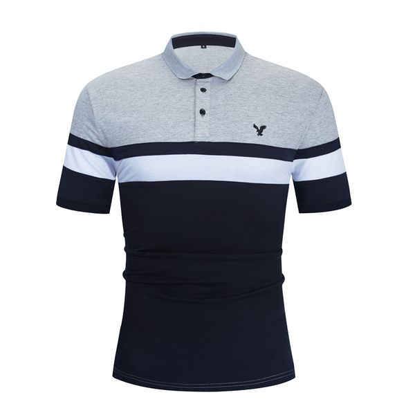 

2020 men euro size summer smart causal shirts 100% cotton loose eagle embroidery short sleeve spliced polos shirt, White;black