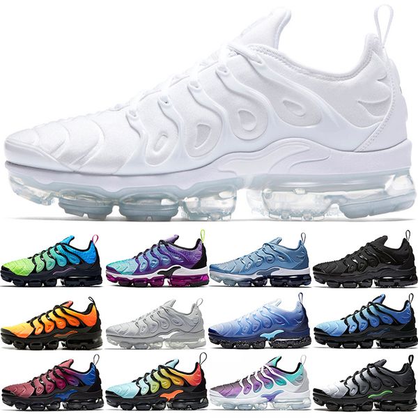 

tn plus men women running shoes mens trainers stock triple white black bleached aqua hyper blue aurora green sports sneakers size 5.5-13