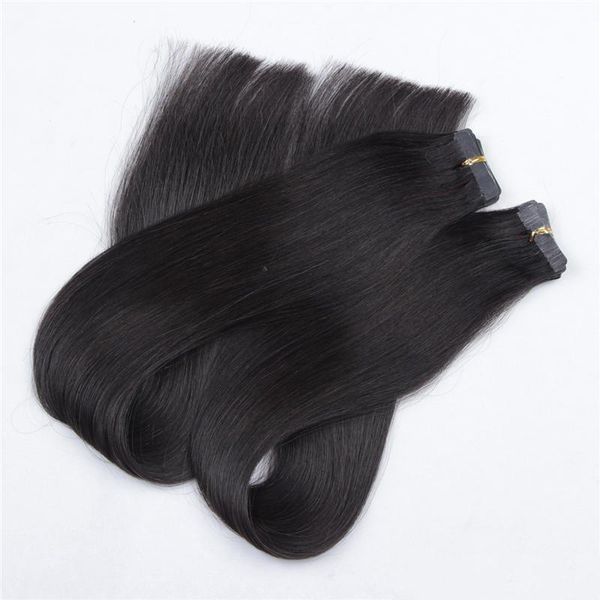 

skin weft pu tape in hair extensions 100% human straight remy natural color hair 16'' 18" 20" 22" 24" 100g 40p, Black