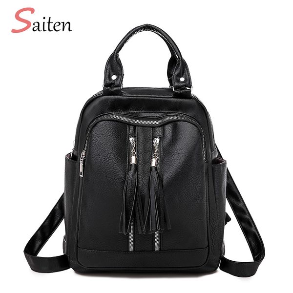 

vintage tassels backpack new women retro pu leather rucksack big capacity school bag for teenager girl travel bolsas preppy bags