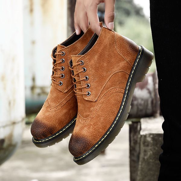 

new genuine leather men boots all season work shoes male lace up for man ankle boots with fur black plus size 39-46