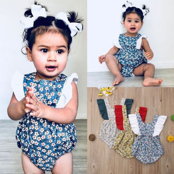 

baby girl floral ruffle sleeveless romper jumpsuit for newborn baby girl infant children clothes kid clothing, Blue
