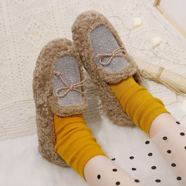 

shoes woman winter loafers women shoes with fur round toe ballet flats soft roll comfortable beanie u12-91, Black