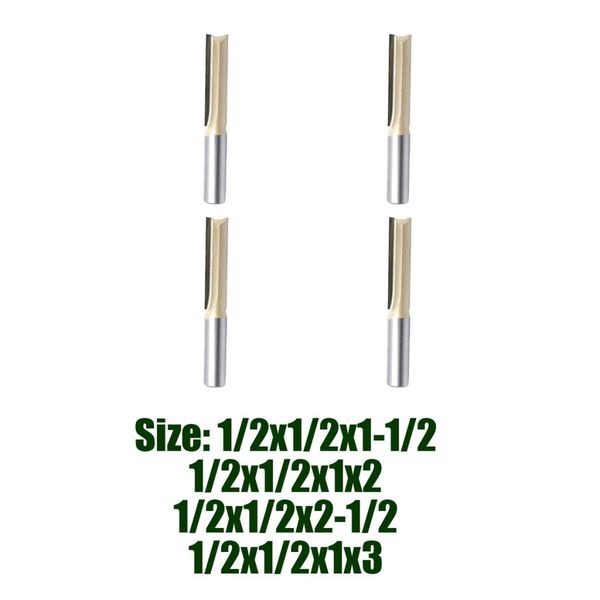 

4-pack cnc long straight router bit sharp durable woodworking 1/2-inch shank