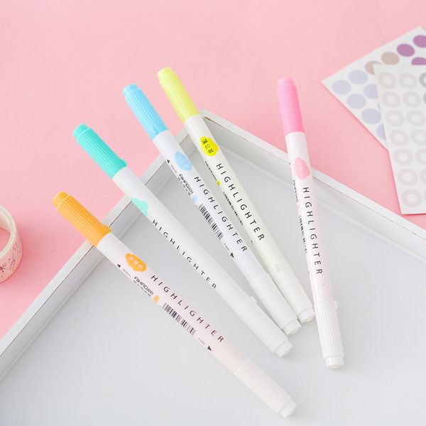 

5pcs double head fluorescent pen journal marker highlighter pen japanese color marker student accessories school supplies, Black;red
