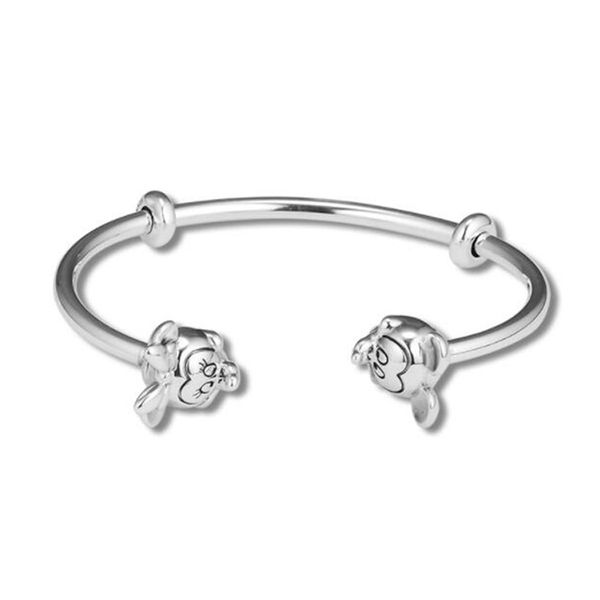 

pandulaso 2018 winter charm silver 925 original micky & clip buckle open bracelet bangle diy making jewelry for women, Black