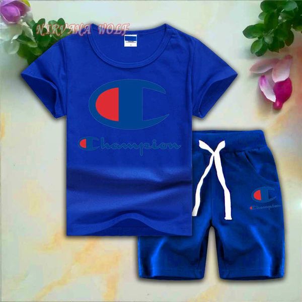 

chmplogo childrens sets 1-7t kids 8 colors t-shirt and short pants 2pcs/sets baby boys girls 95% cotton letter printing style summer sets, White