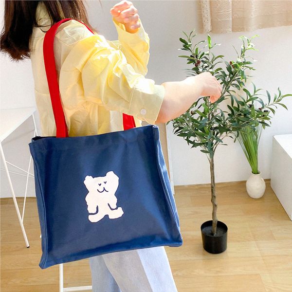 

2020 новый женский мешок контраст цвета сумка цветок сердца медведь отпечатанные холст синий красный плечо студент ремень