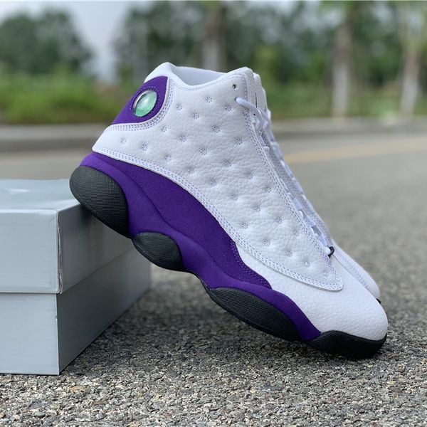 

New 13s Lakers Rivals White Purple Mens Basketball Shoe Flint Atmosphere Grey Cap And Gown Sports Sneakers Size40.5-47