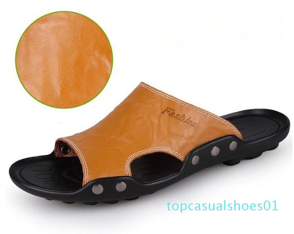 

sandalen heren summer men's sandals fashion genuine leather beach shoes mens casual massage non-slip large size slippers flats t01, Black