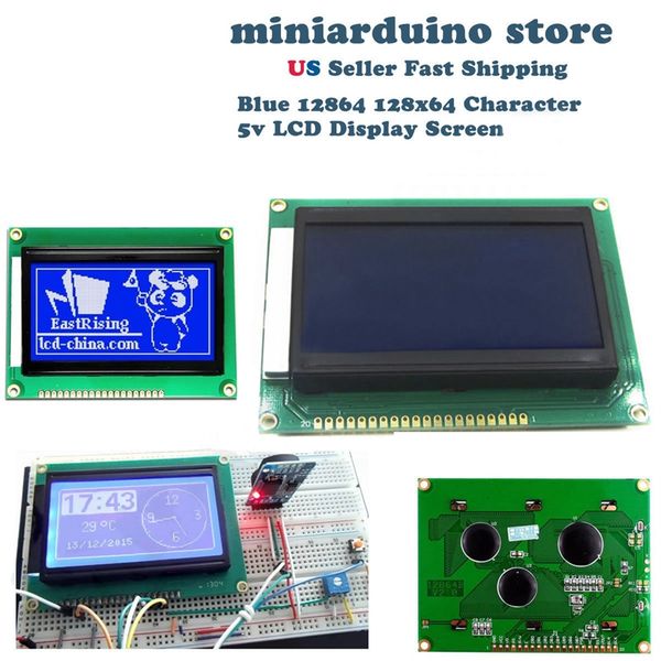 

12864 128x64 dots graphic blue color backlight lcd display module for arduino