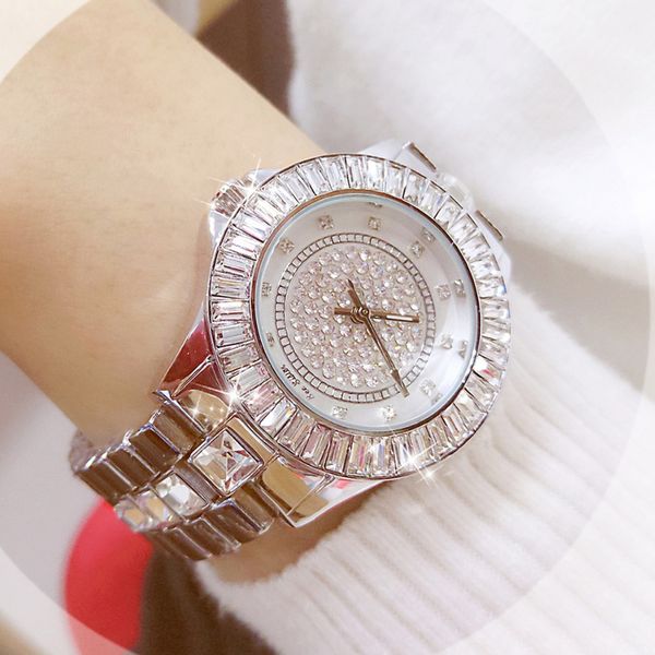 

fashion gem watches women dress elegant quartz bracelet ladies watch party club crystal diamond wrist watch gift reloj mujer, Slivery;brown