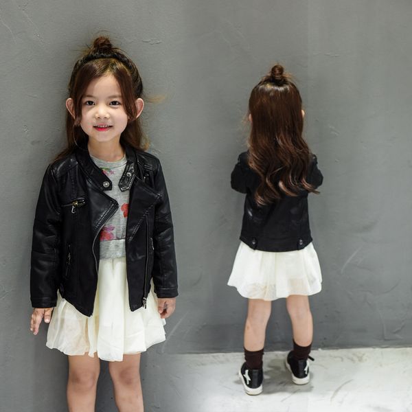 

2019 fashion pu leather girl jackets baby girl outerwear &coats kids spring leather full sleeve coats children's jacket, Blue;gray