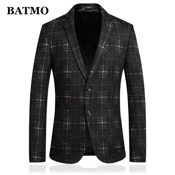 

batmo 2019 new arrival autumn casual plaid blazer men,men's casual plaid jackets,1633, White;black