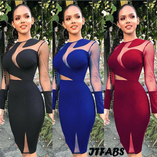 

сексуальный женщины повязки bodycon длинным рукавом вечерний коктейль клуб мини-платье, Black