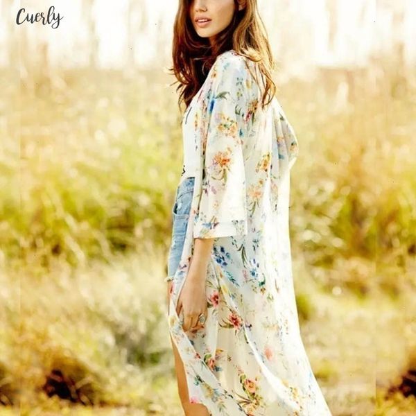 

arrival new summer sunproof cardigan fashion women printing chiffon bikini cover up kimono cardigan coat 2 colors camisa y6, White