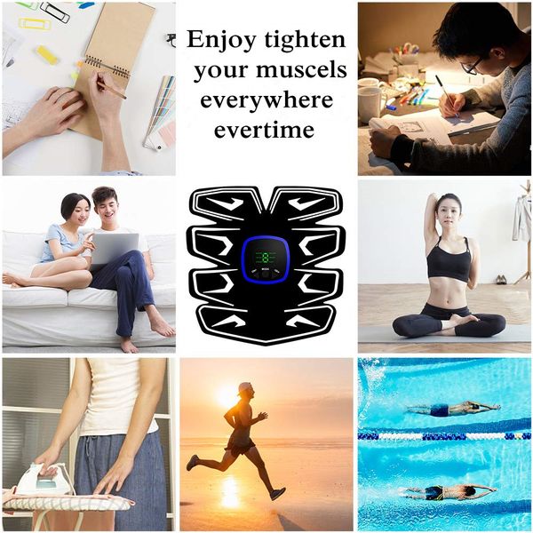 

ems abs wireless trainer abdominal fitness bands 6 modes 9 levels muscle toner rechargeable, muscle toner toning belt for men women with led