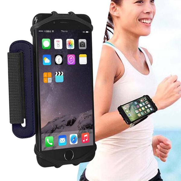 

180Â° rotating running armband mobile phone holder waterproof wrist band bag case cover sports outdoor phone holder accessories, Black;gray