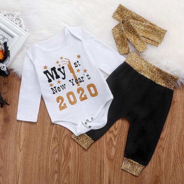 

младенческая новорожденный ребенок девочки мальчики happy new years bodysuit romper брюки установить одежда, White