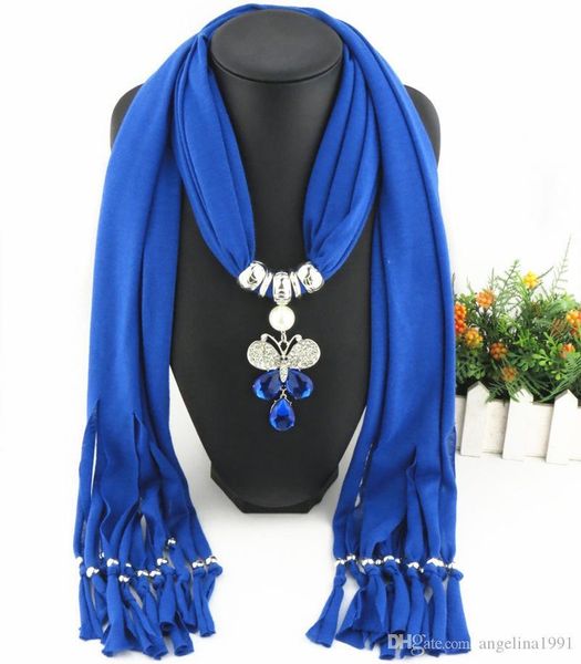 

new arrival charms winter scarf necklaces tassel bead butterfly pendant scarf necklaces women scarf necklaces jewelry, Blue;gray