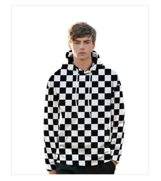 

plaid printed mens designer hoodies casual loose cool long sleeved hooded pullover sweatshirts fashion mens hoodies, Black