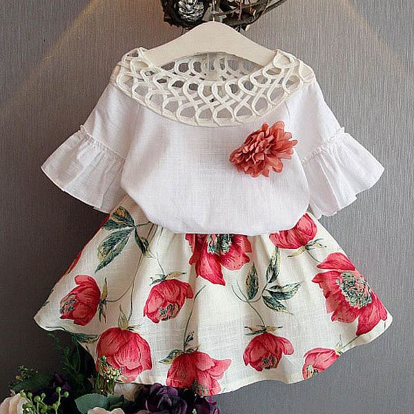 

toddler kids girl clothes set summer short sleeve mini boss t-shirt + leather skirt outfit child suit new, White