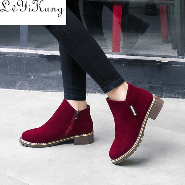 

new women boots autumn winter boots classic zipper snow ankle winter suede warm fur plush women shoes 35-40, Black