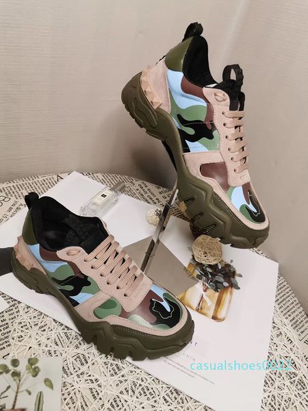 

2020 new designer shoes rockrunner camouflage sneaker genuine leather mens women climbers sneaker rubber vintage dad shoes us4-11 c22, Black