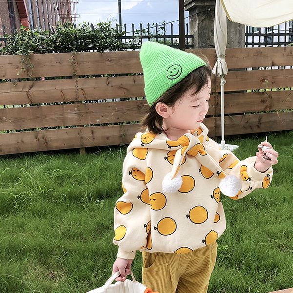 

осень милый мультфильм флис длинный рукав толстовки для девочек 2019 чистого хлопка согревают сгущаться с капюшоном пальто 2-6y, Black