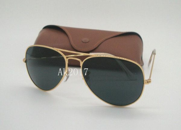 

classic mens womens sunglasses metal sun glasses gold black glass lenses uv protection with case and box, White;black