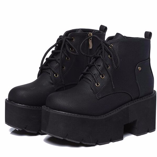 

punk boots women ladies platform boots high heel winter shoes motorcycle ankle waterproof snow brown woman yma441-1, Black