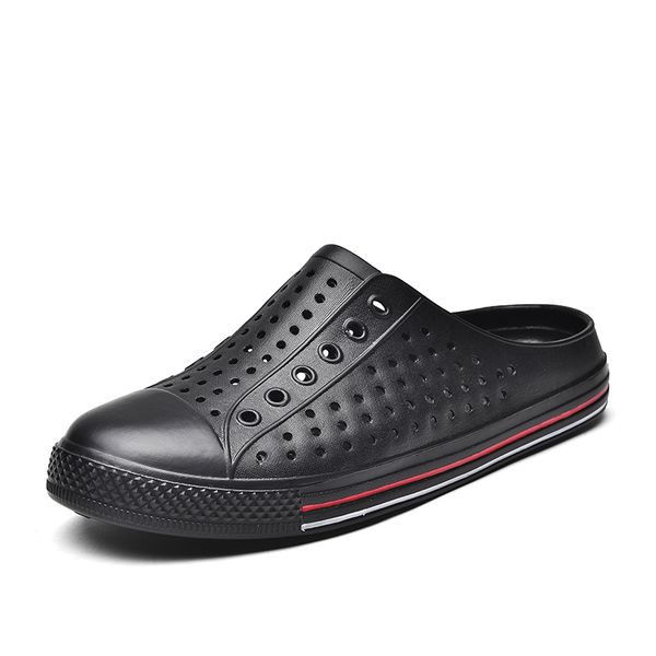 

men summer beach slippers breathable casual men slides lightweight massage male slippers non-slip soft flats big size 45, Black