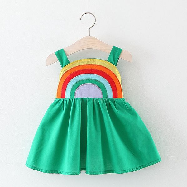 

2019 summer baby infants girls kids children sleeveless rainbow backless straped dresses princess cute dress tutu vestidos s8588, Red;yellow