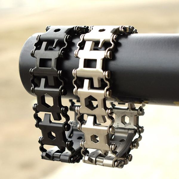 

xiufen man outdoor spliced bracelet multifunctional wearing screwdriver tool hand chain field survival bracelet for outside, Golden;silver