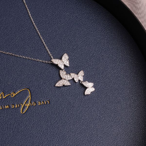 

korean new fashion jewelry exquisite copper inlay shiny zircon butterfly pendant necklace women prom party necklace, Silver