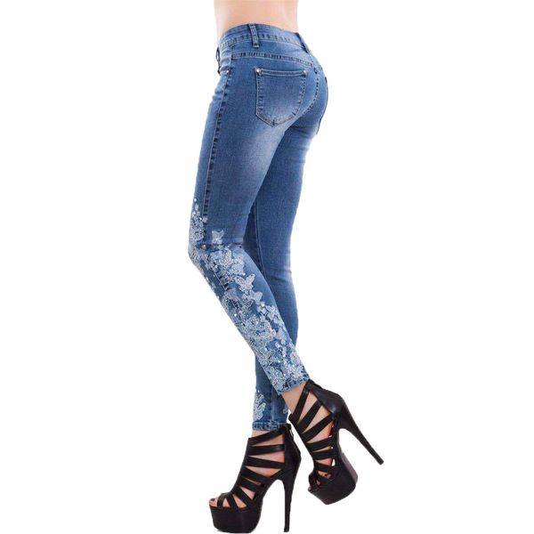 

5xl jeans for women fashion high waist butterfly embroidery blue jeans female elastic skinny pants 2020 stretch straight pants