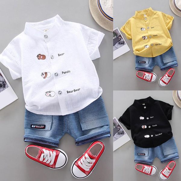 

summer cool toddler kids baby boys cartoon letter t-shirt + denim shorts outfits set boy clothes kids clothes w10, White