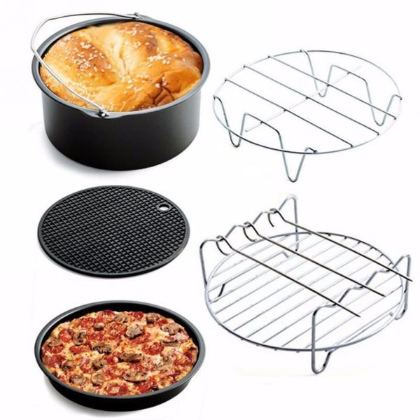 

5pcs/set baking basket+pizza dish+grill+pan pad+rack for electric air fryer electric deep fryer parts kitchen cookware kits set