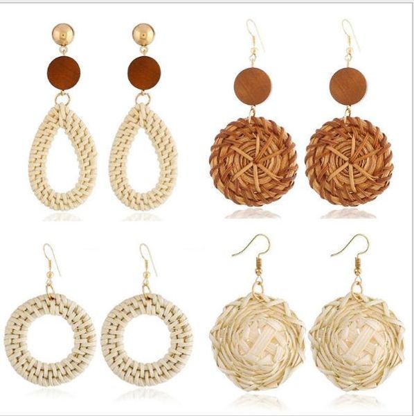 

new bohemia 8 designs bamboo retro temperament rattan hand-woven drop earrings personalized earrings for women jewelry gift wholesale3399-d, Silver